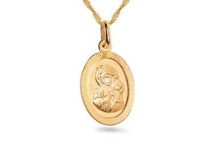 Médaille ovale en or Madonna avec enfant